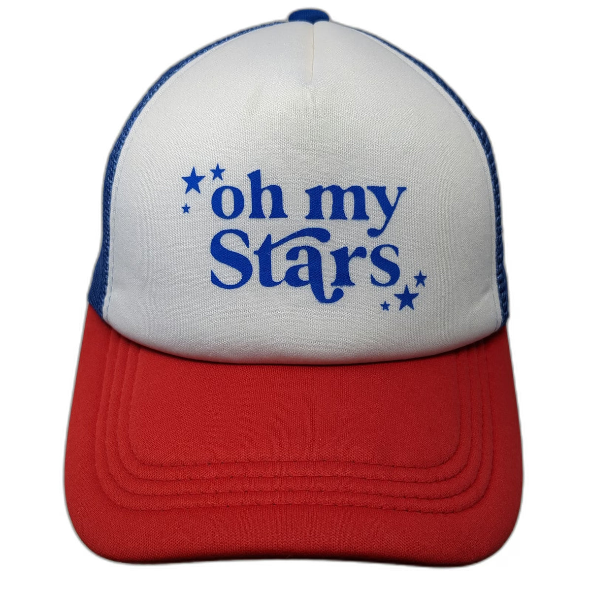 Blue White Red Trucker Hat One Size Oh My Stars Mesh Back Foam Snapback hat