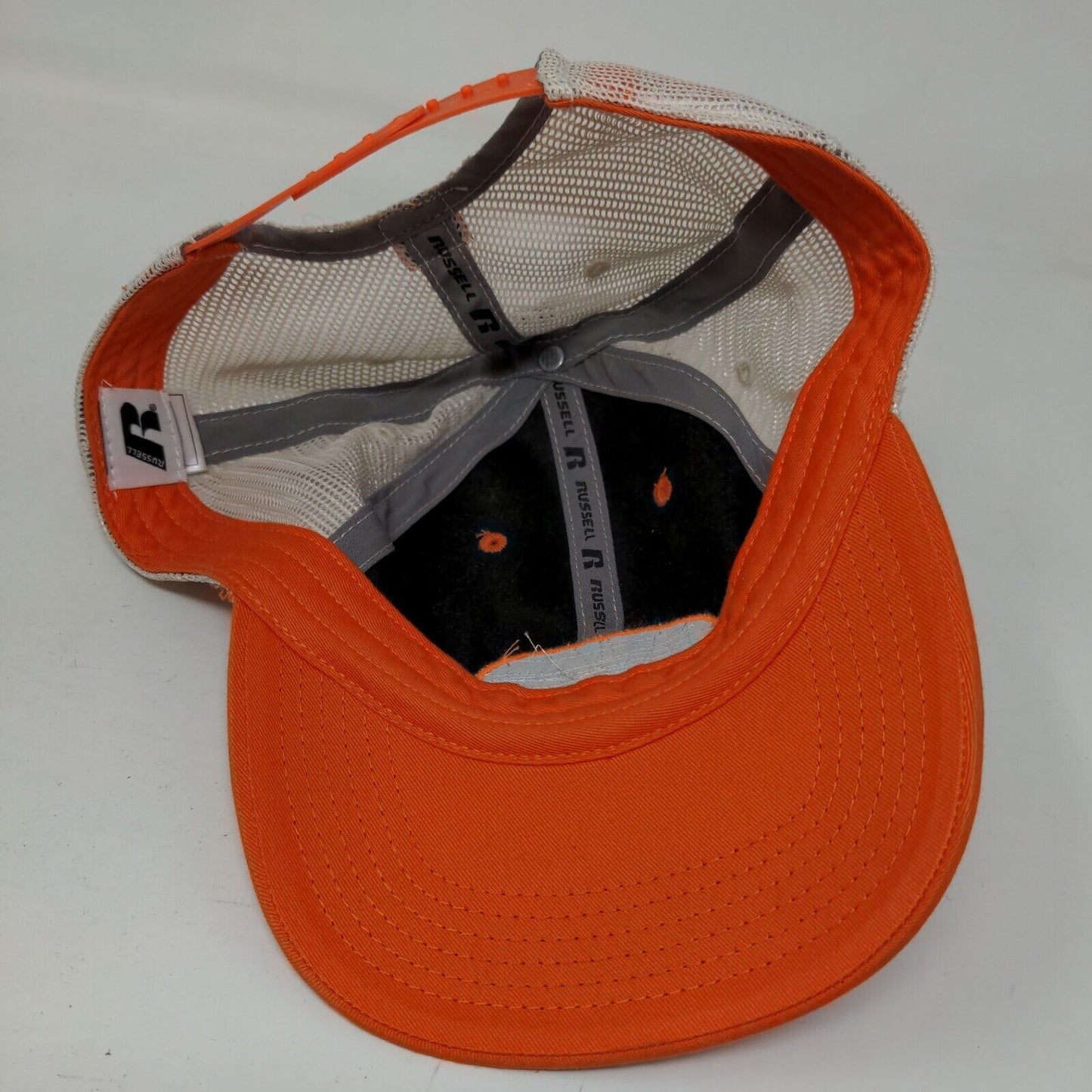 Campbell Camel's Snapback Trucker Hat Orange OS Embroidered Mesh Back Russell