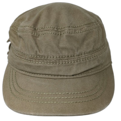 Army Cap Brown One Size Side Pocket Cotton Strapback Hat Adjustable Cadet Base