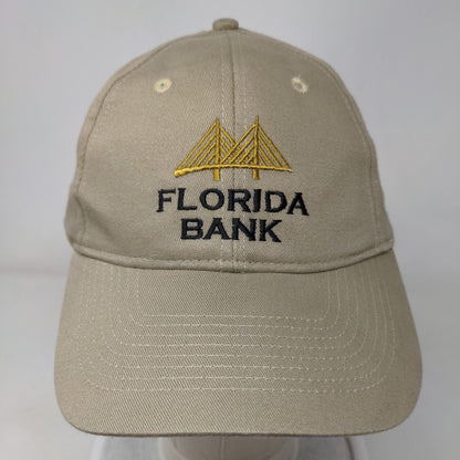 Florida Bank Strapback Hat Tan OSFA Adjustable Embroidered Vented Holes KC