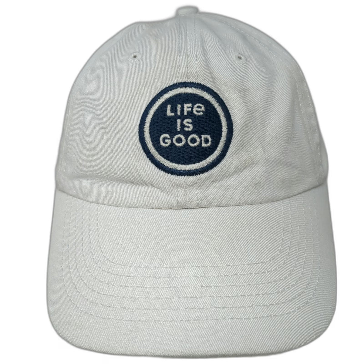 Life is Good Baseball Cap White One Size Slideback Cotton Graphic Patch Hat