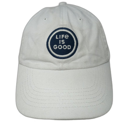 Life is Good Baseball Cap White One Size Slideback Cotton Graphic Patch Hat