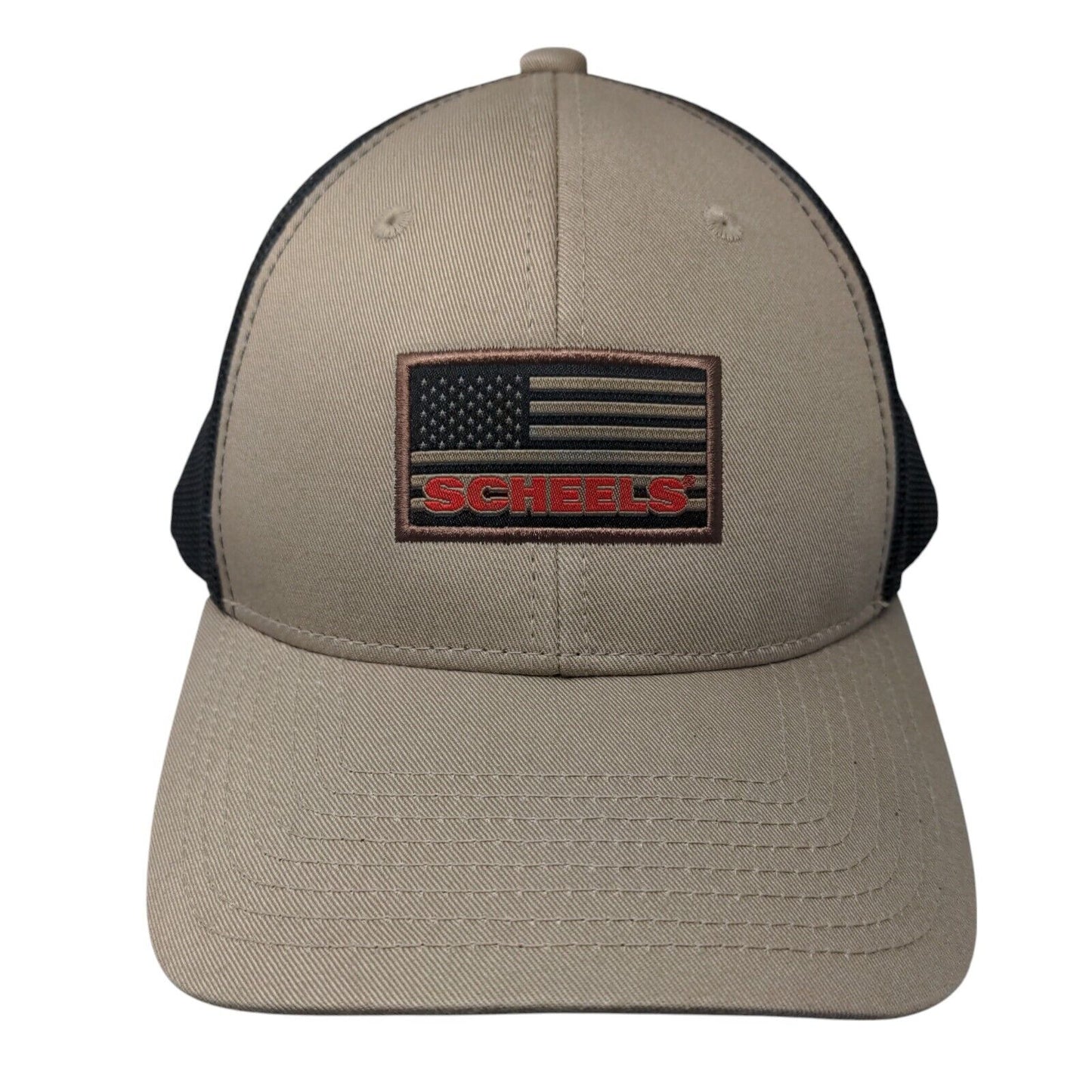 Scheels American Flag Snapback Trucker Hat Tan OSFM Mesh Back 6 Panel
