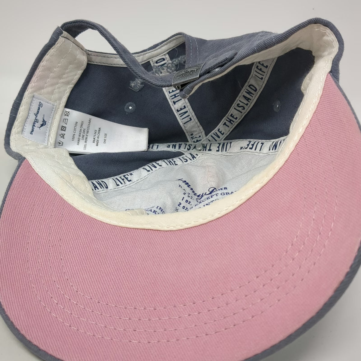 Tommy Bahama Baseball Cap Gray One Size Pink Underbrim Marlin Logo Slideback Hat