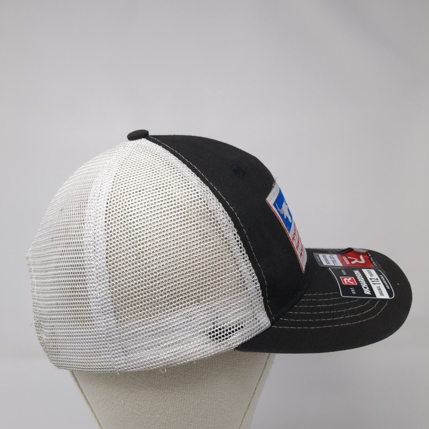 Bull American Flag Flat Bill Snapback Trucker Hat Black OSFA Adjustable 6 Panel