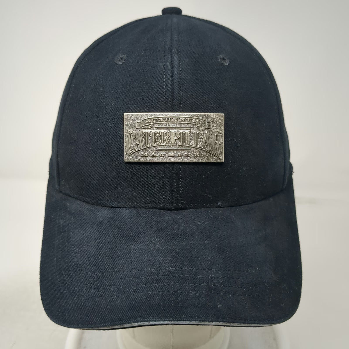 Caterpillar Baseball Cap Black OSFM Metal Logo Plate Reflective Strapback Hat