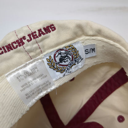 Cinch Jeans Beige Red Baseball Cap Hat M Shield Patch Fitted Contrast Stitch
