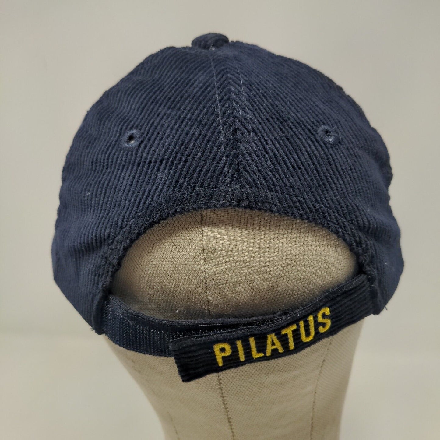 Pilatus Men's Strapback Hat Blue Corduroy Adjustable Embroidered Dragon Logo