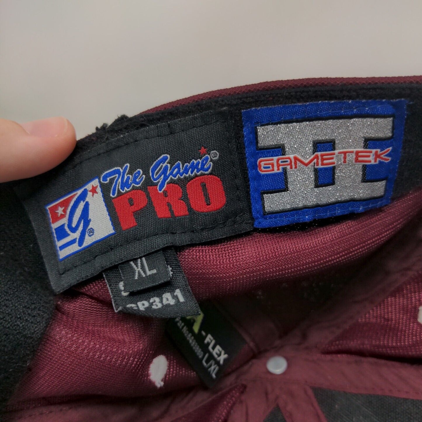 The Game Pro Fitted Hat Red Burgundy L/XL Gametek Embroidered Vented Holes