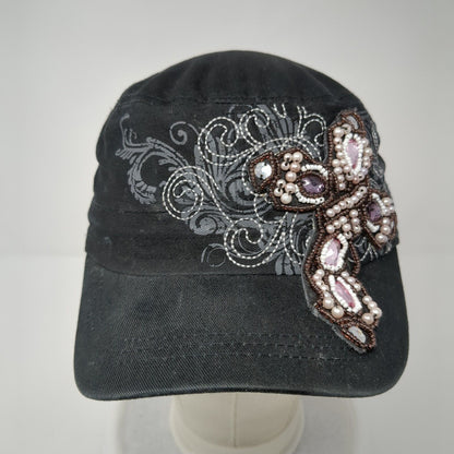 KB ETHOS Slideback Cadet Army Cap Hat Black One Size Beaded Adjustable