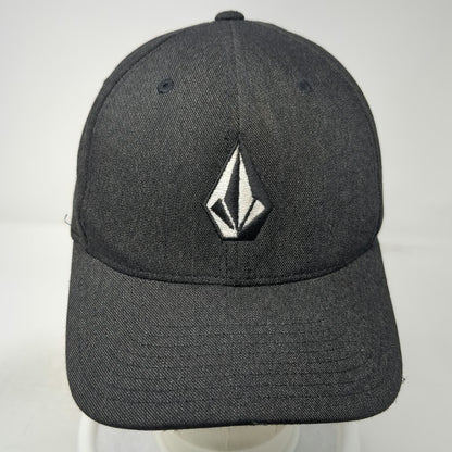 Volcom Baseball Cap Black XL Hat Flexfit Embroidered Logo Stone Curved Brim