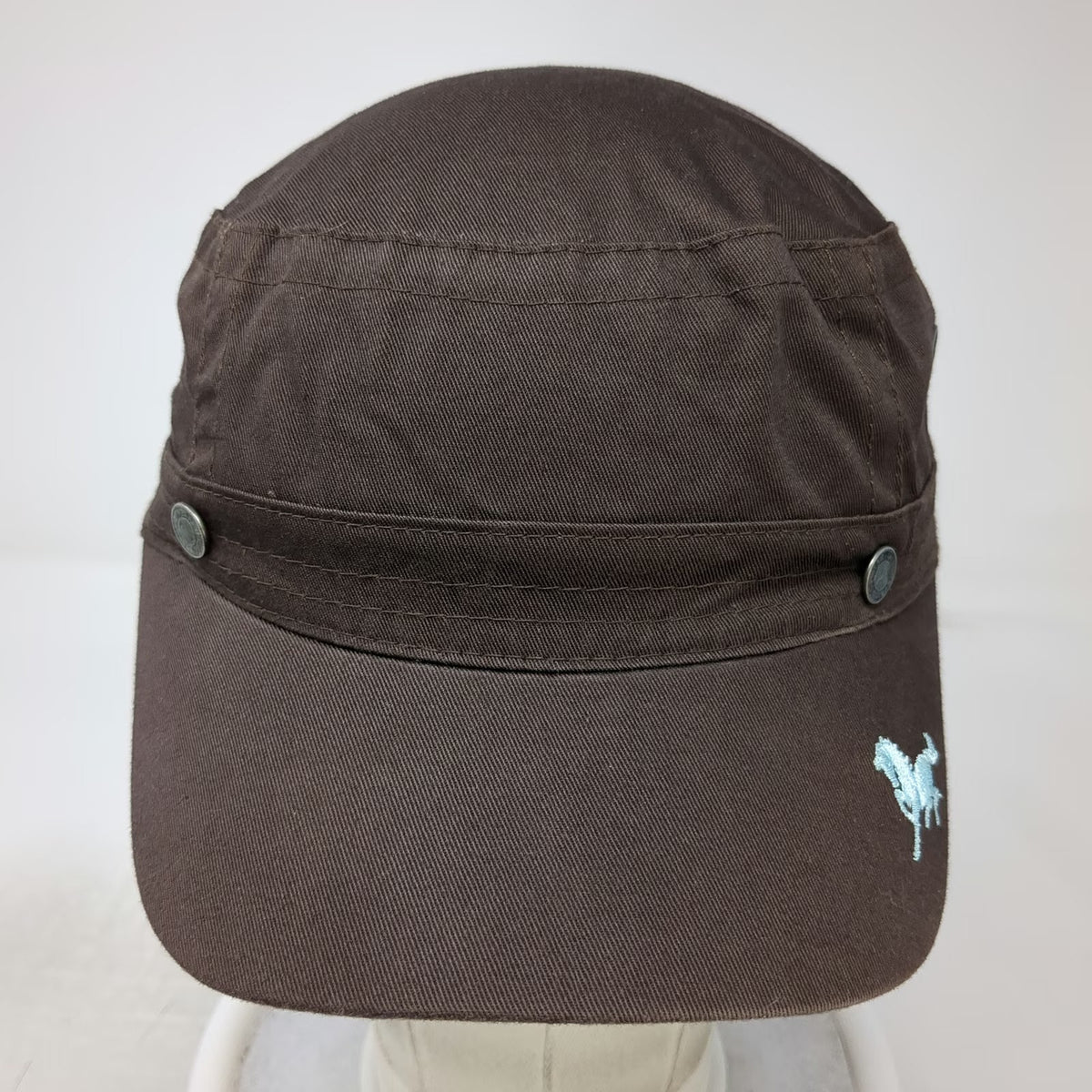 Isotoner Army Cap Brown One Size Horse Embroidery Elastic Back Hat Flat Top