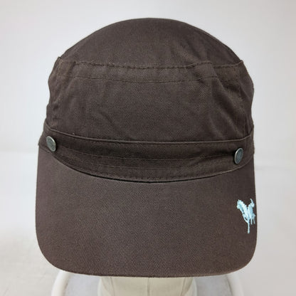 Isotoner Army Cap Brown One Size Horse Embroidery Elastic Back Hat Flat Top