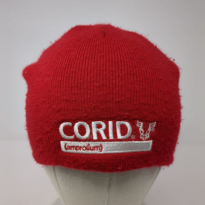 Corid Amprolium Knit Beanie Hat Red One Size Stretch Embroidered