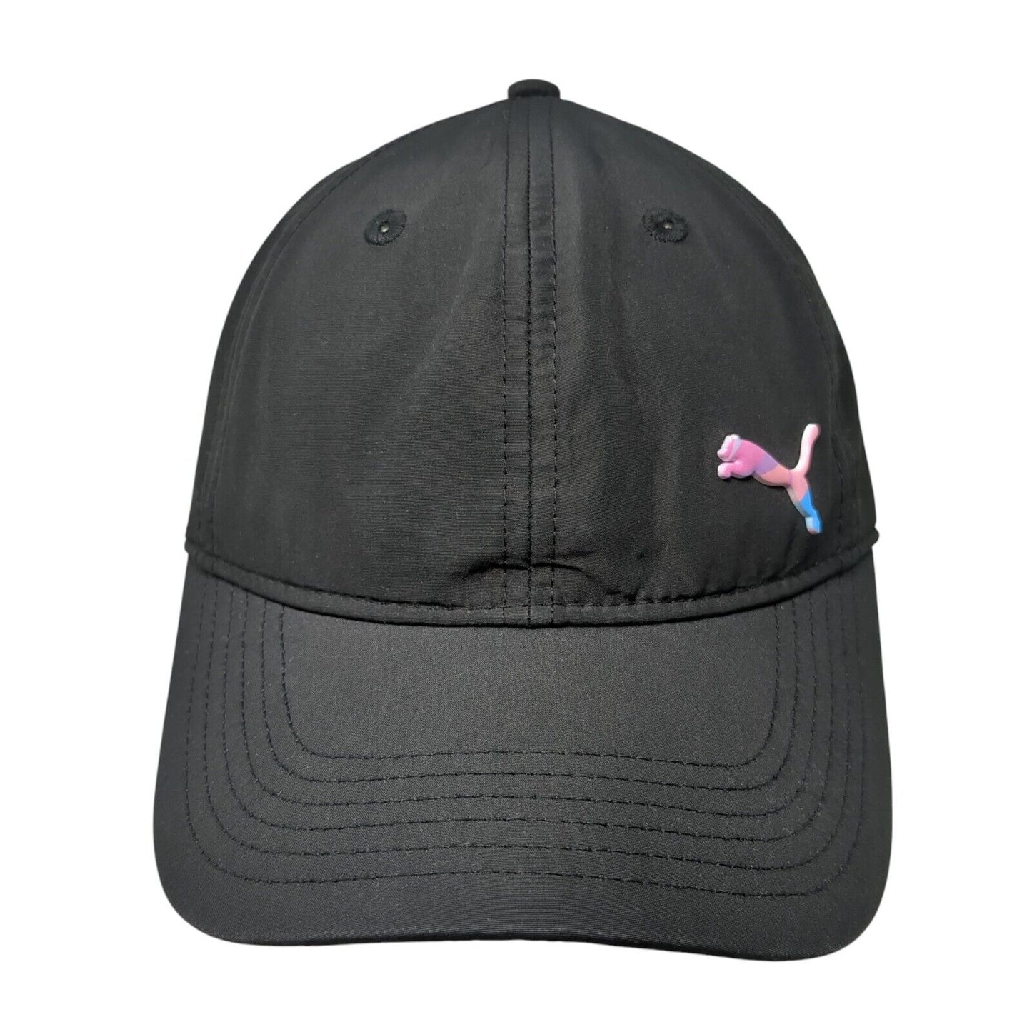 PUMA Strapback Hat Black One Size Adjustable Embroidered Vented Holes 6 Panel