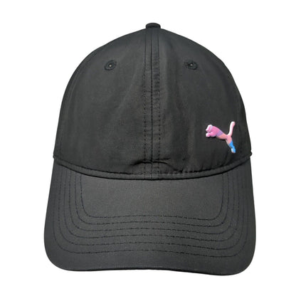 PUMA Strapback Hat Black One Size Adjustable Embroidered Vented Holes 6 Panel