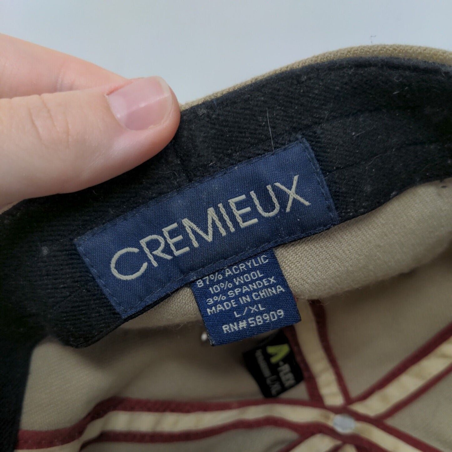 DC Cremieux Fitted Hat Tan Size L/XL Embroidered A-Flex Vented Holes 6 Panel