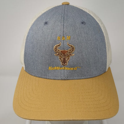 Richardson Trucker Hat Blue Beige L Mesh Snapback KattleGuard B & M Bull Logo