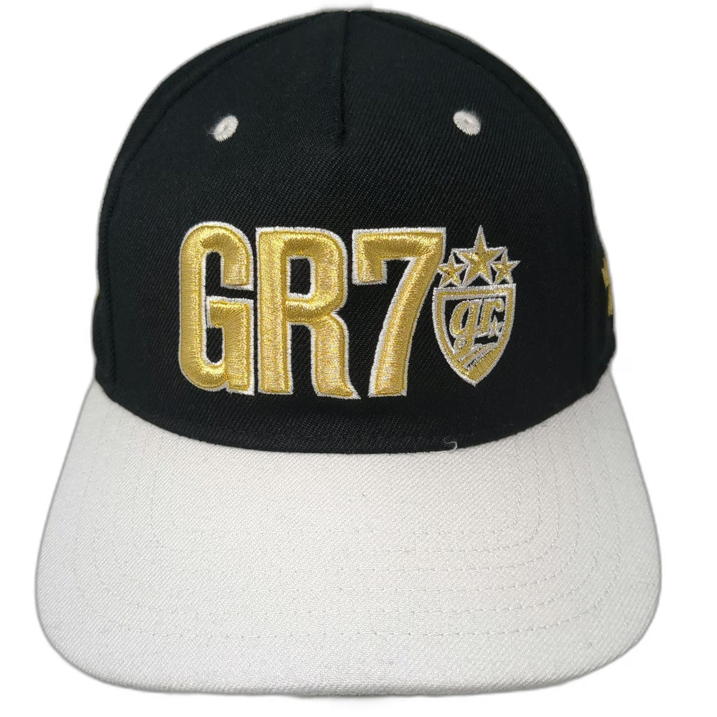 goldRush Rally 5 Panel Black One Size Hat Snapback Flat Brim GR7 Shield Logo