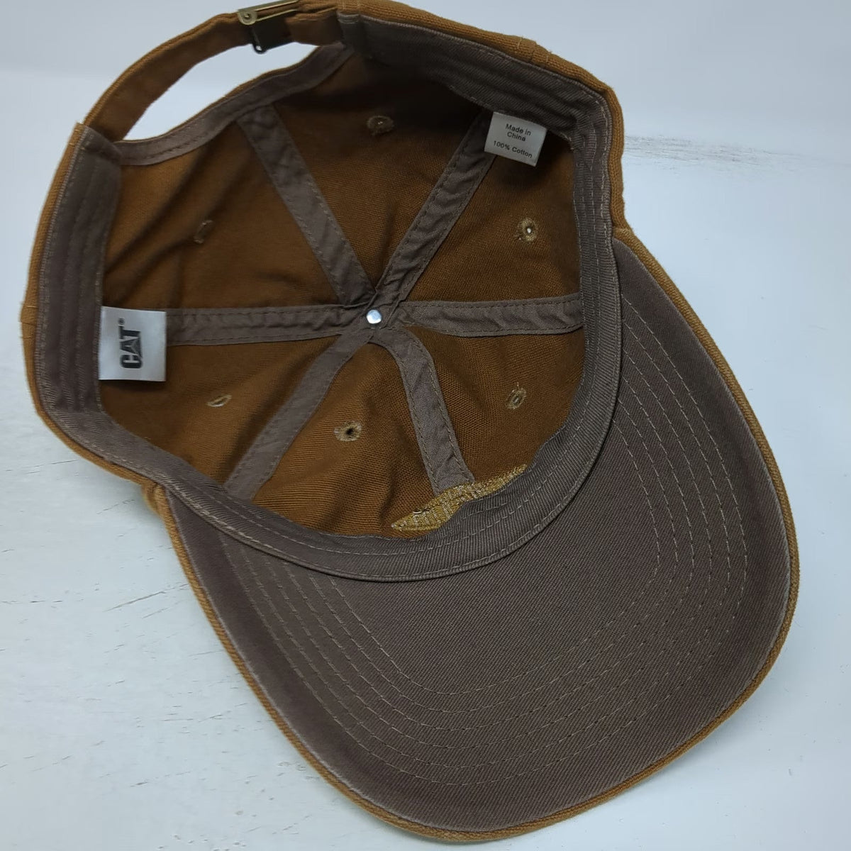 CAT Baseball Cap Brown One Size Tonal Logo Strapback Cotton Workwear Hat Heavy
