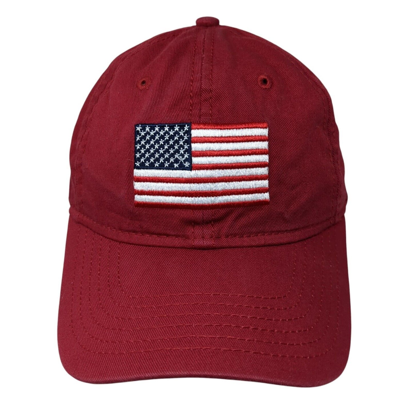 American Flag Slideback Hat Red One Size Adjustable Embroidered Patriotic Cotton