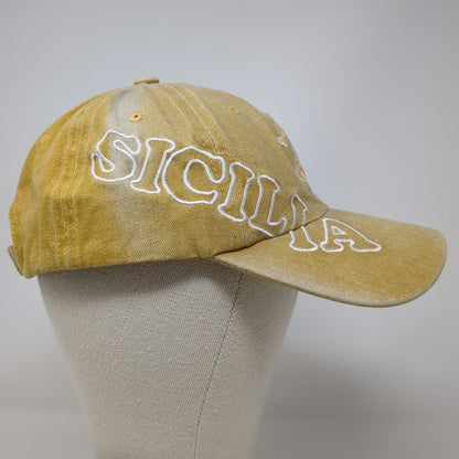 Baseball Cap Yellow One Size Sicilia Trinacria Washed Cotton Strapback Italy Hat
