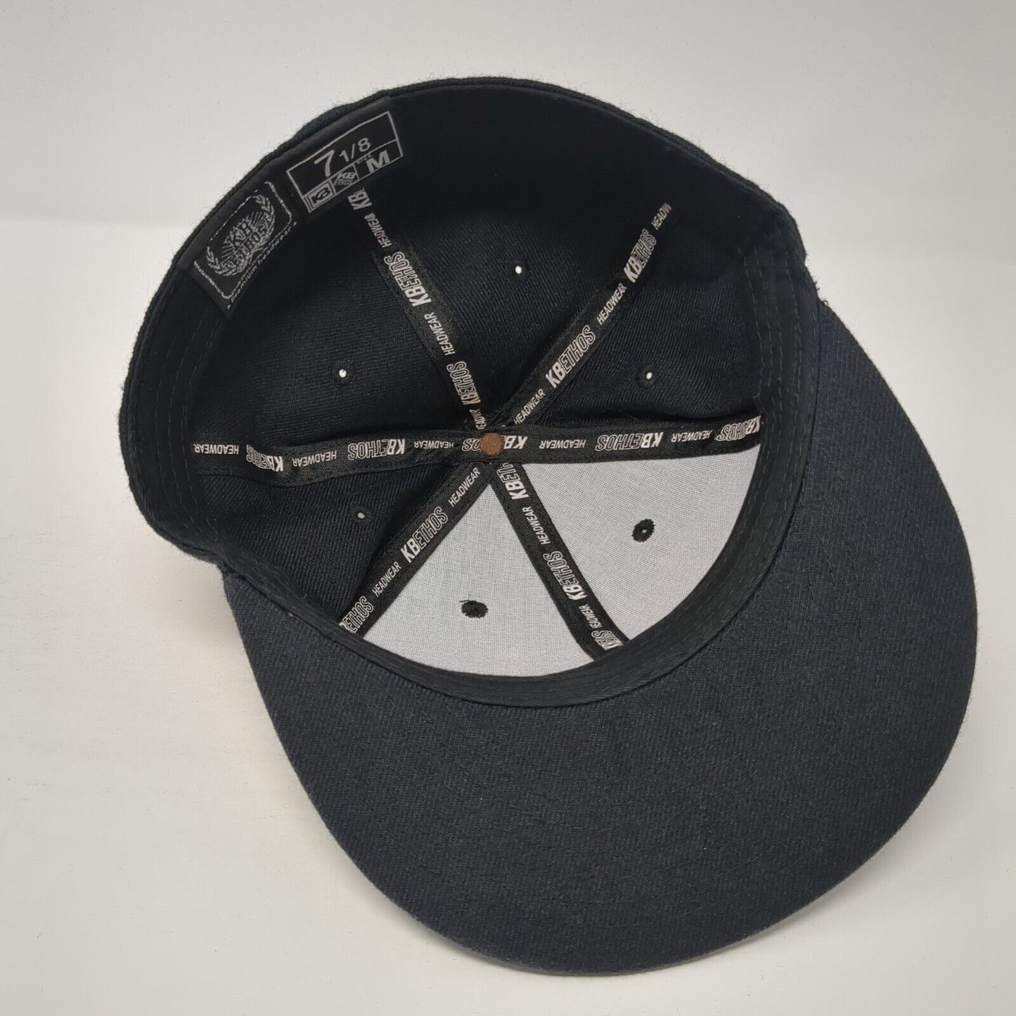 KB ETHOS Fitted Baseball Cap Black Size 7 1/8 Vented Holes 6 Panel Blank