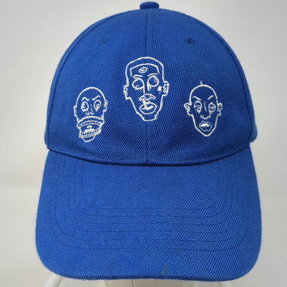 Blue Baseball Cap One Size Embroidered Three Faces Graphic Abstract Art Hat