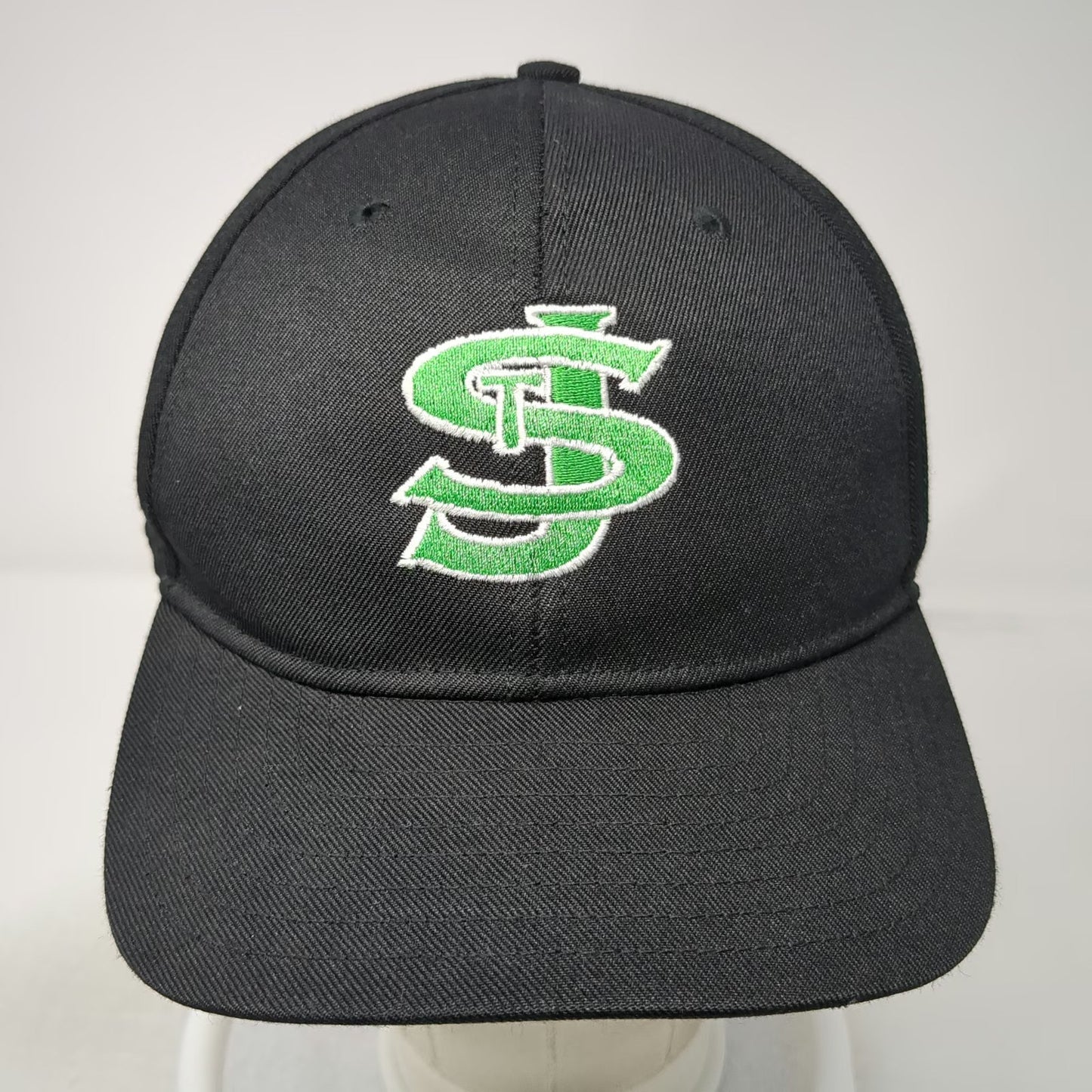 DeLong Snapback Hat Black Green White Size L SJ Falcons Logo Poly Wool Blend