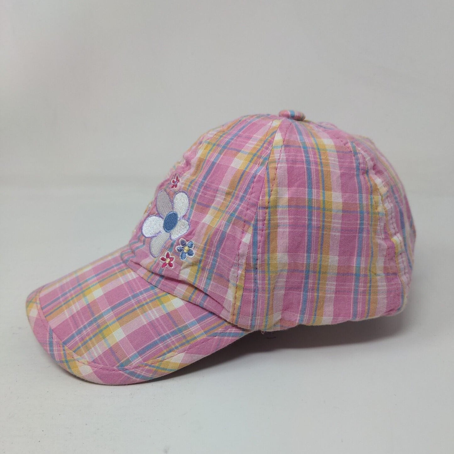 Flowers Toddler Strapback Hat One Size Adjustable Embroidered Plaid Cotton