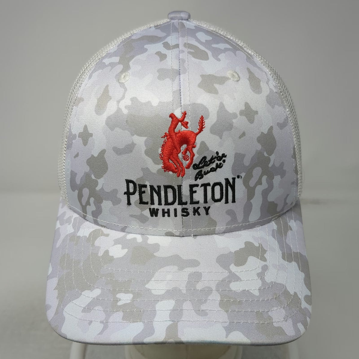 Pendleton Whisky Trucker Hat Gray Camo OSFM Mesh Back Snapback Bucking Bronco