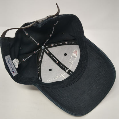 Champion Slideback Hat Black One Size Adjustable Embroidered 6 Panel Cotton