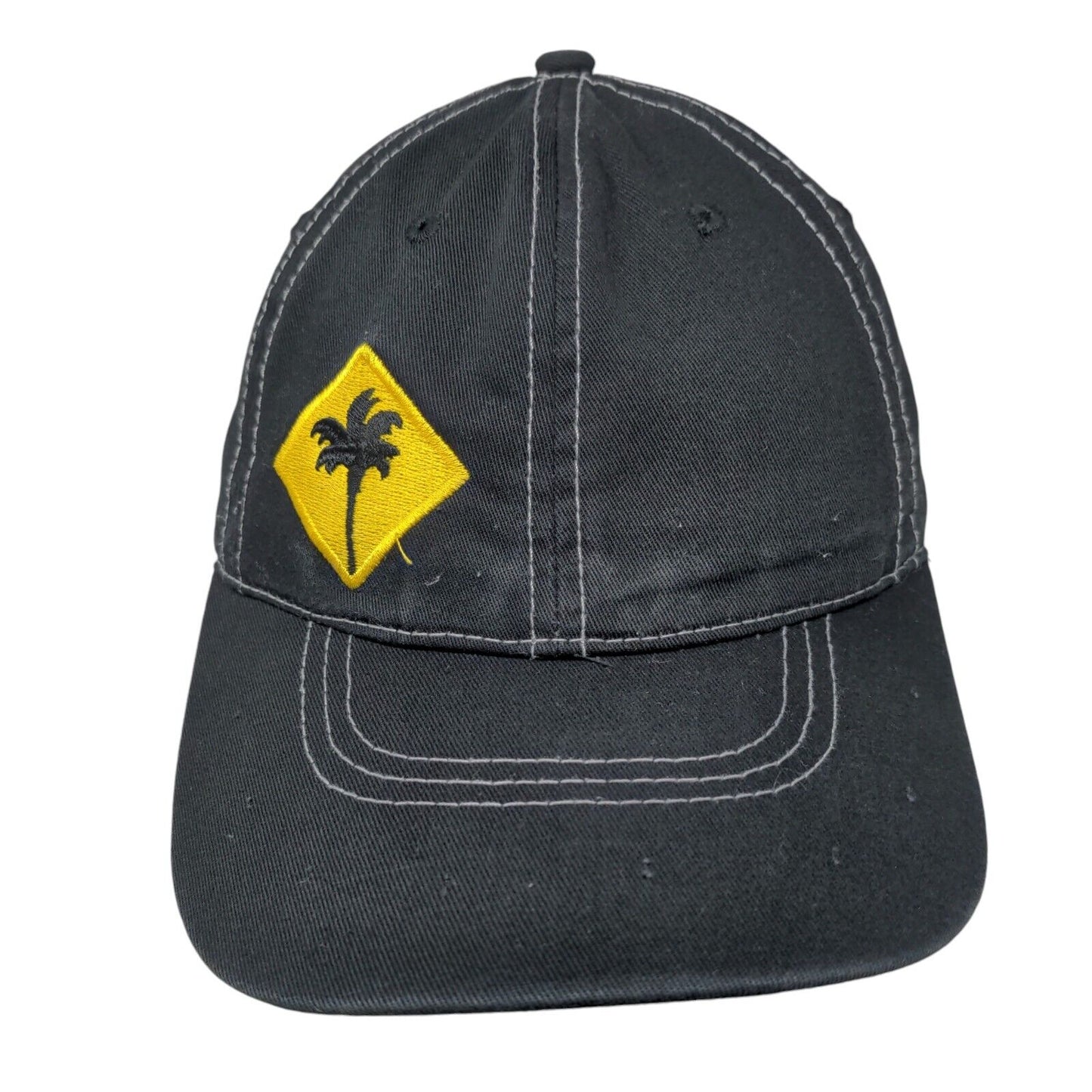 Palm Tree Strapback Hat Black One Size Adjustable Embroidered 6 Panel