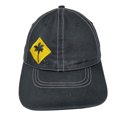 Palm Tree Strapback Hat Black One Size Adjustable Embroidered 6 Panel