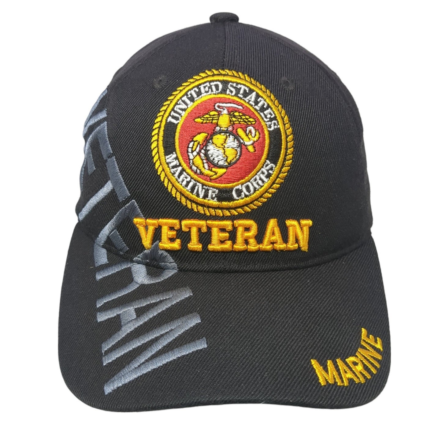 United States Veteran Marine Strapback Hat Black One Size Embroidered