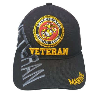 United States Veteran Marine Strapback Hat Black One Size Embroidered