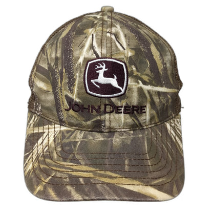 John Deere Trucker Hat Brown Green Beige One Size Mesh Snapback Camo Logo