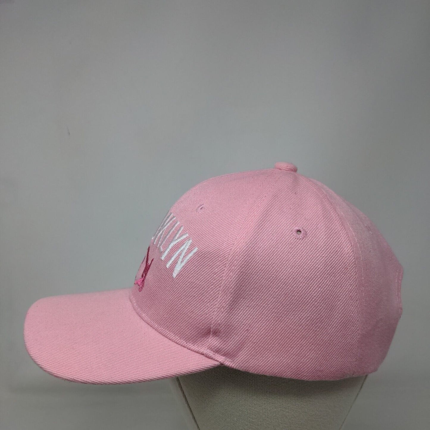 Brooklyn Strapback Hat Pink One Size Adjustable Embroidered Vented Holes Acrylic