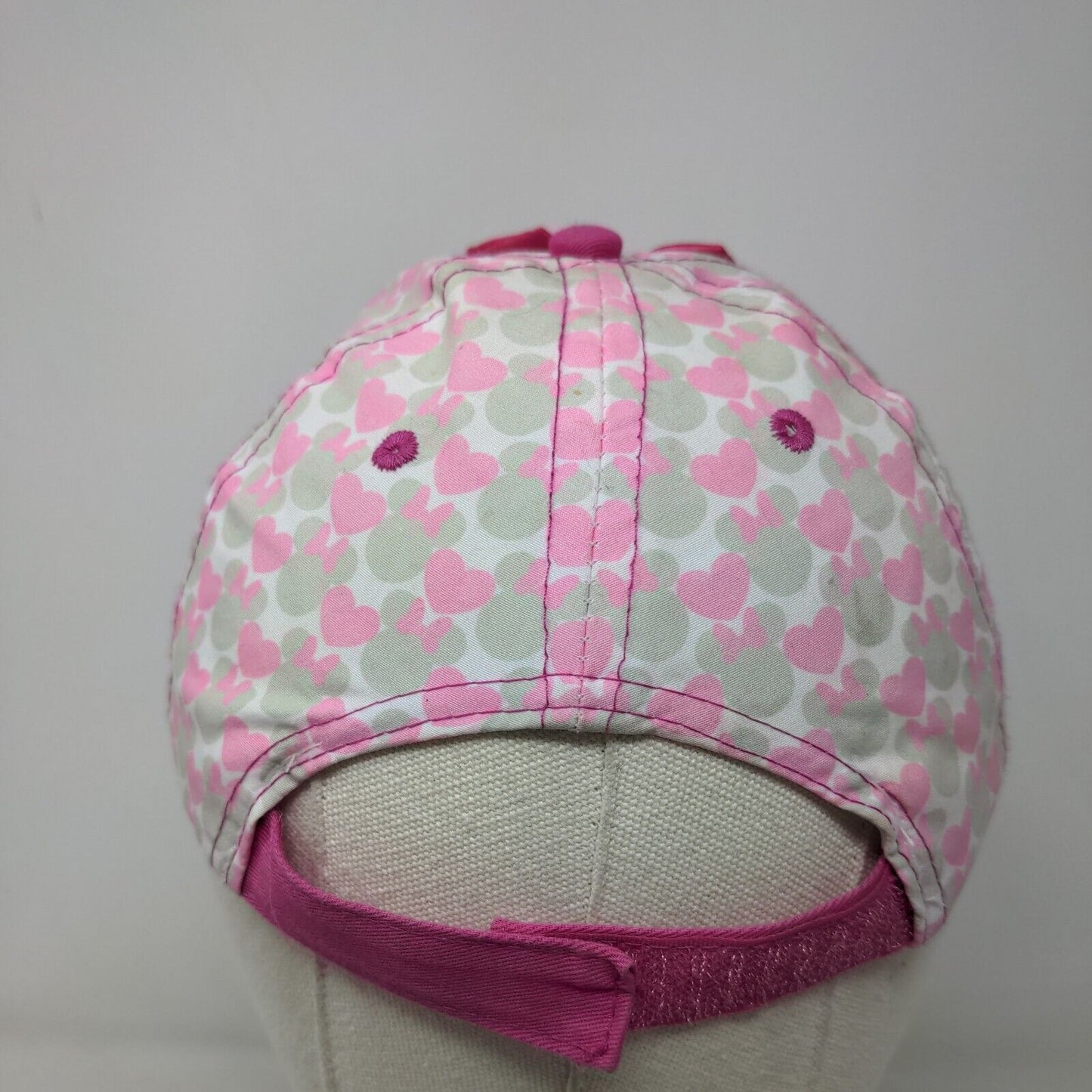 Disney Junior Toddler Girl's Minnie Mouse Strapback Hat Pink Gray Hearts Bow