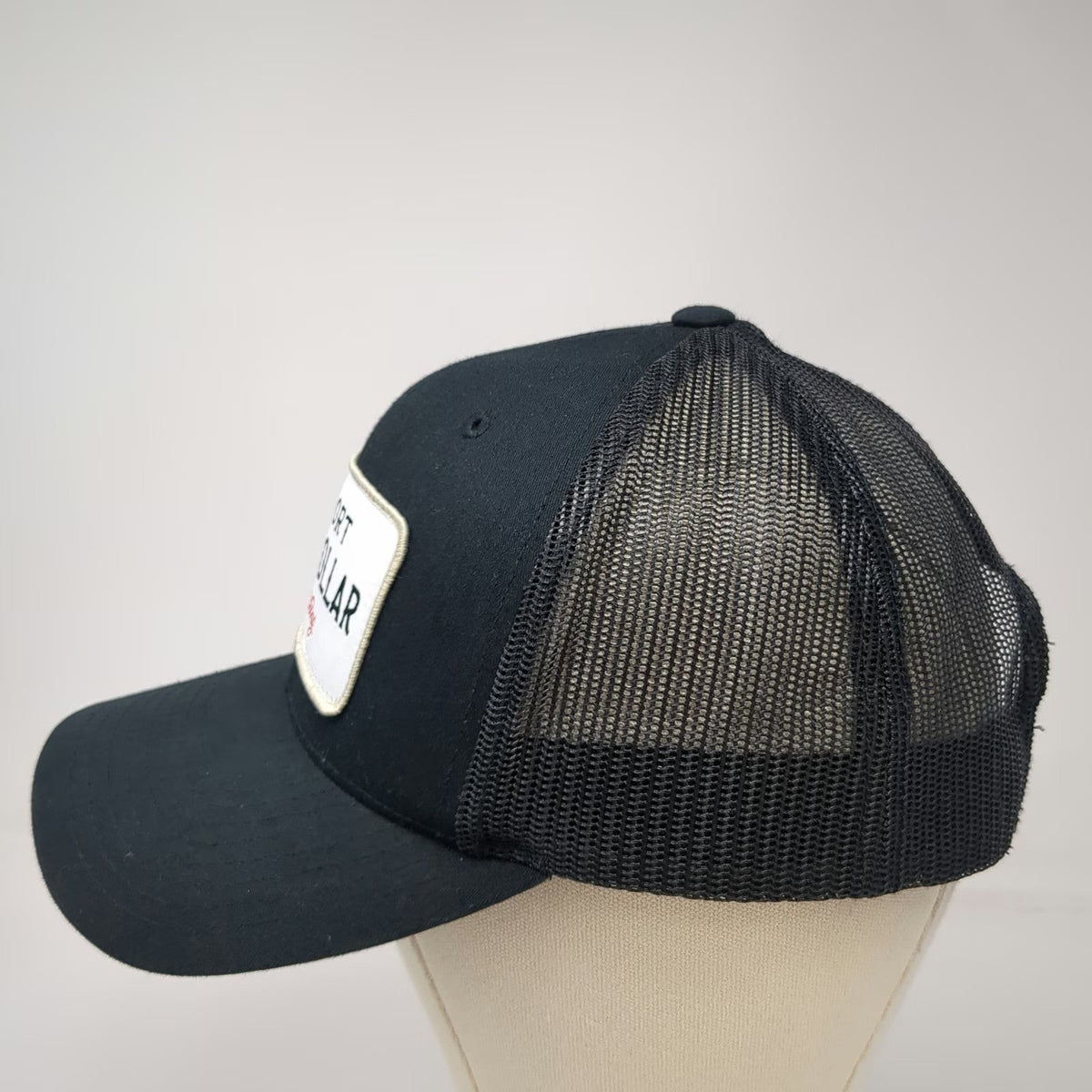 Troll Co. Trucker Hat Black OSFM Support Blue Collar Patch Snapback Mesh Back