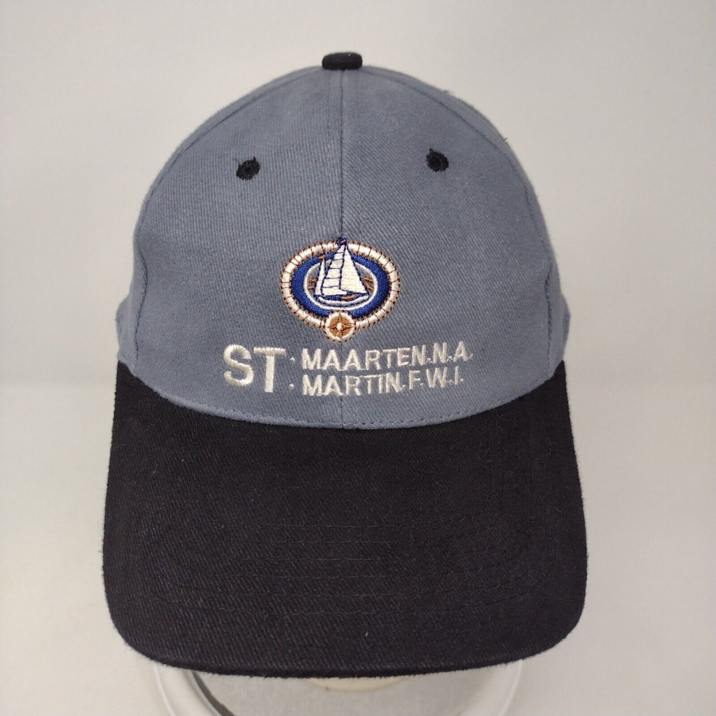 St. Maarten NA Strapback Hat Gray OSFA Colorblock Embroidered 6 Panel