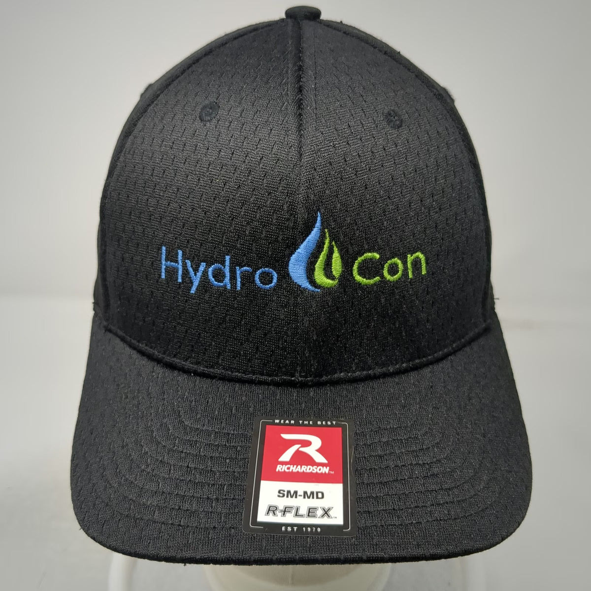Richardson Baseball Cap Black M Hydro Con Logo Stretch Fit Hat Polyester Mesh