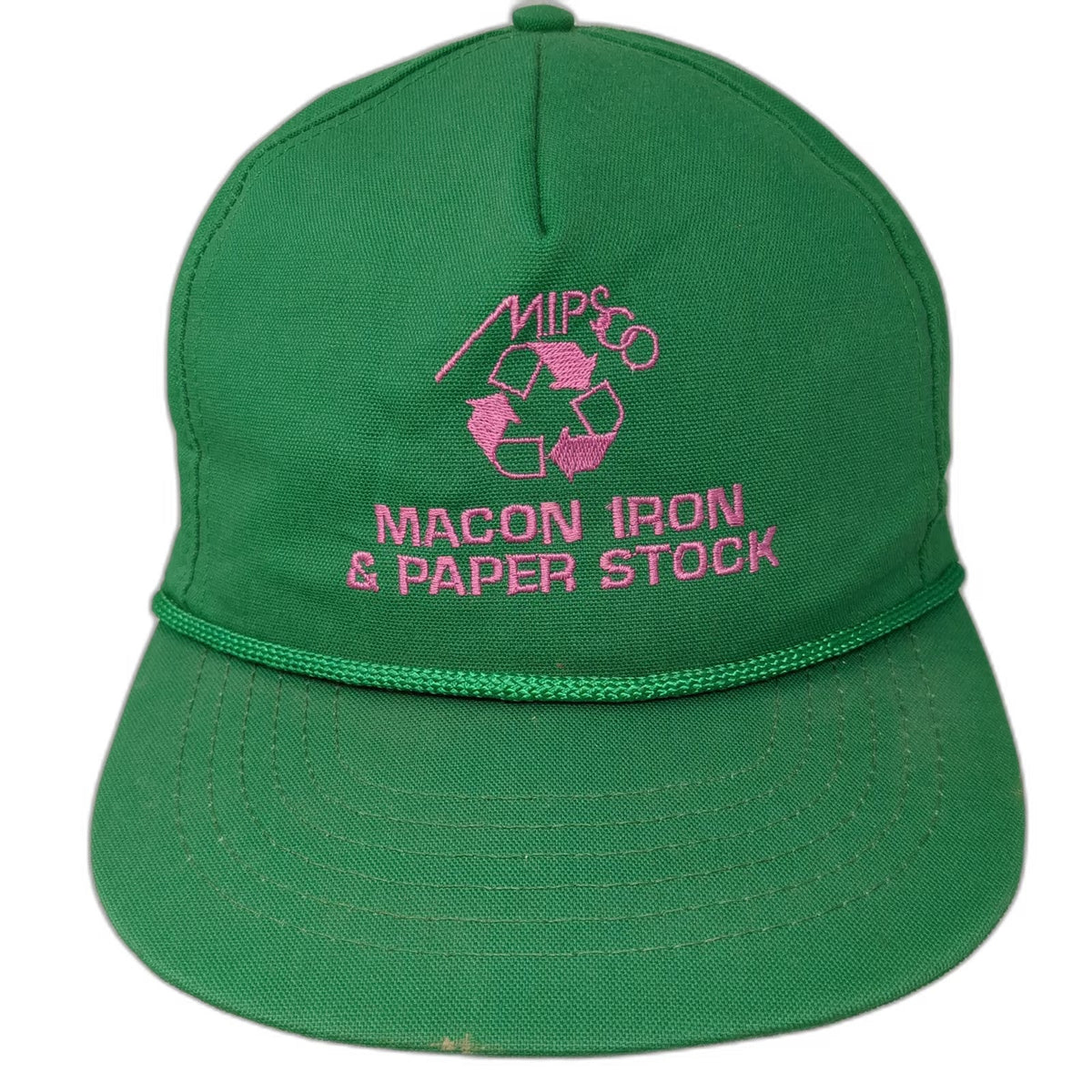 5 Panel Green Hat One Size Snapback Rope Macon Iron Paper Stock Recycling Logo