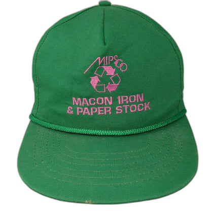 5 Panel Green Hat One Size Snapback Rope Macon Iron Paper Stock Recycling Logo