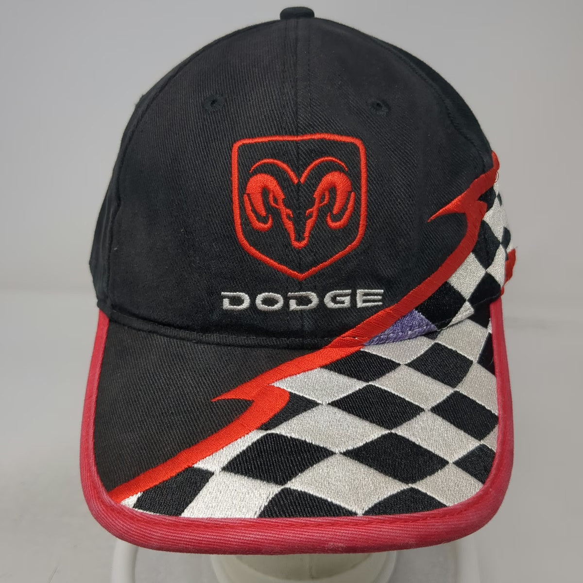 Dodge Baseball Cap Black Red White OSFM Checkered Racing Ram Logo Strapback Hat