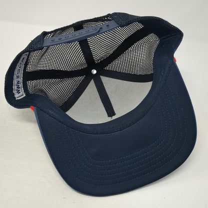 Blue Trucker Hat One Size IFSI Globe Patch Mesh Back Snapback Rope Structured