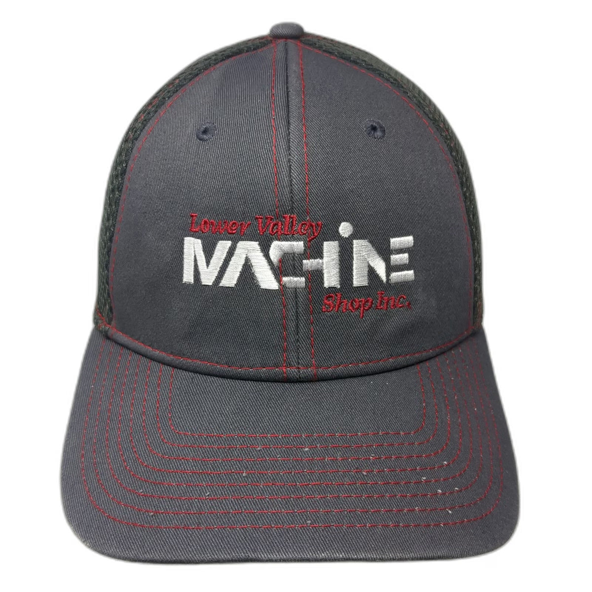 New Era Gray Baseball Cap M Lower Valley Machine Shop Mesh Stretch 39THIRTY Hat