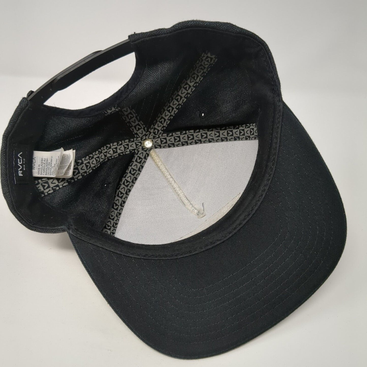 RVCA Leather Patch Snapback Hat Black One Size Adjustable Flat Bill
