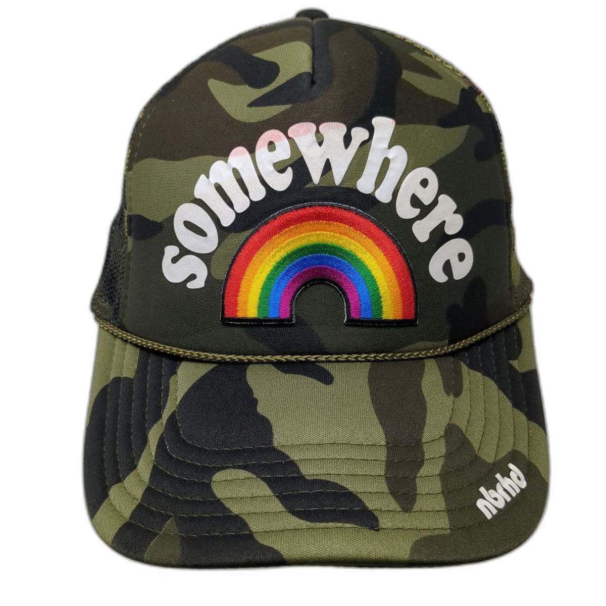 nbrhd Somewhere Rainbow Camo Trucker Hat Green One Size Snapback Mesh Foam Patch