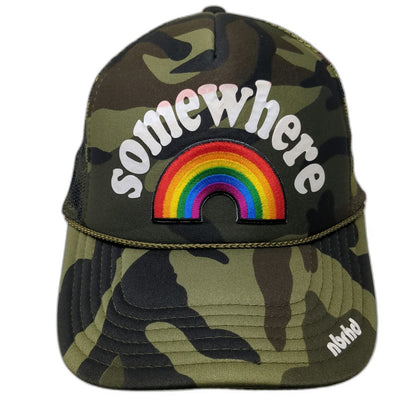nbrhd Somewhere Rainbow Camo Trucker Hat Green One Size Snapback Mesh Foam Patch
